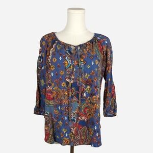 Anthropologie x Figueroa & Flower Blue Paisley Boho Blouse Top – Size Small